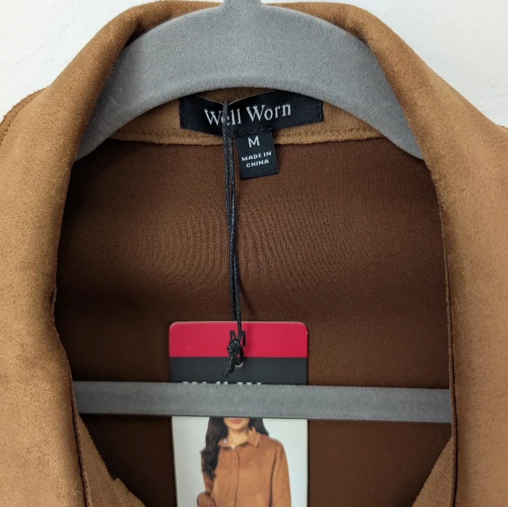 Well Worn Brown Faux Suede Button-Up  Jacket Size Medium - Picture 10 of 14